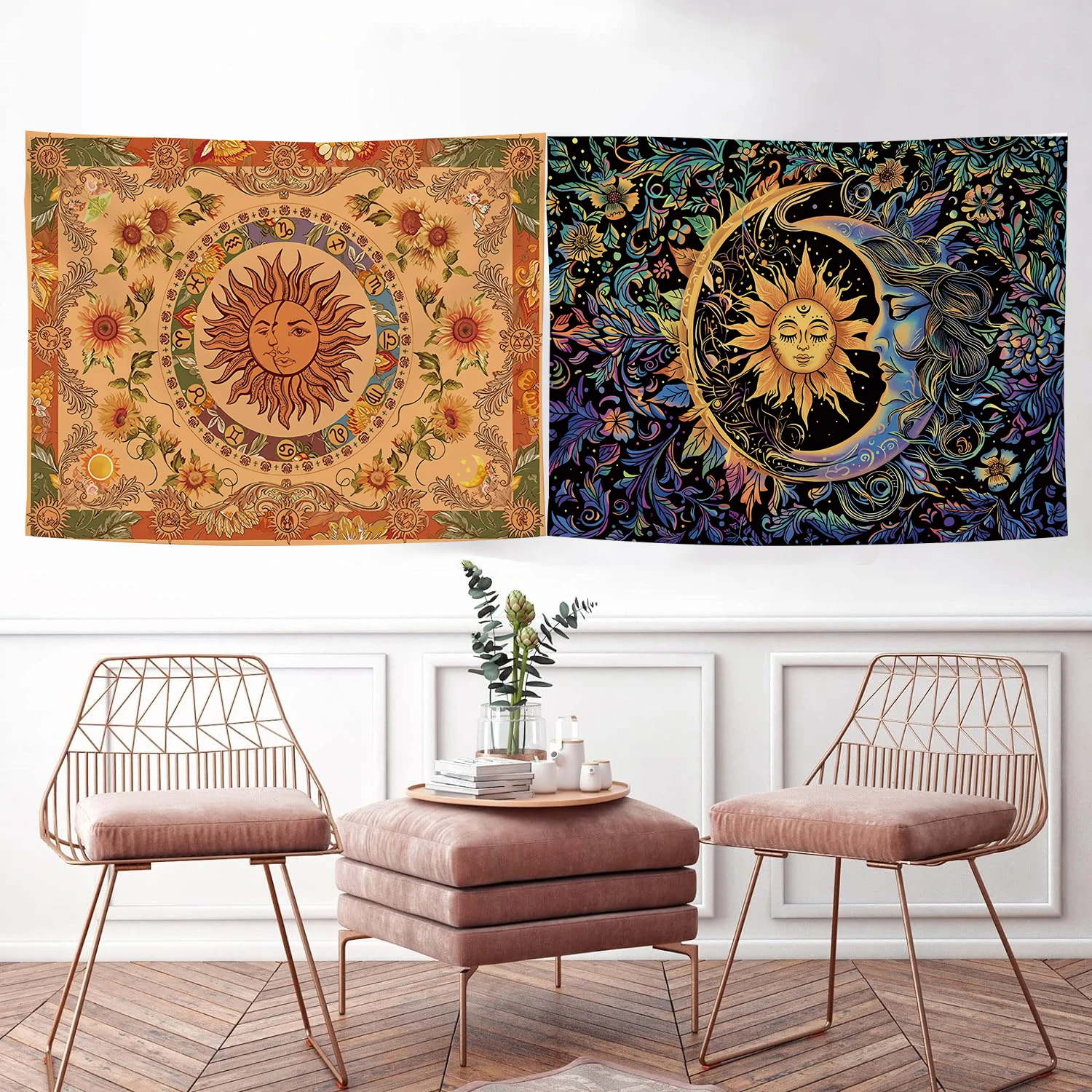Tapestry Decorations 1pc 75x100cm Sun and Moon Boho Flower Plants for Bedroom Dorm Living Room
