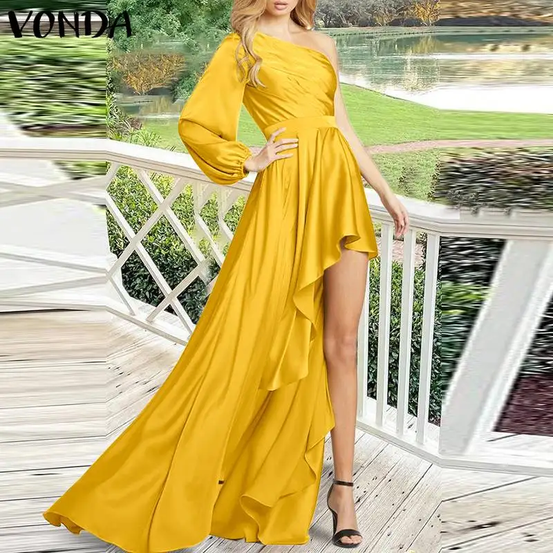 Party Dress 3 Colors 2022 VONDA Women Zipper Asymmetric Hem Vestidos
