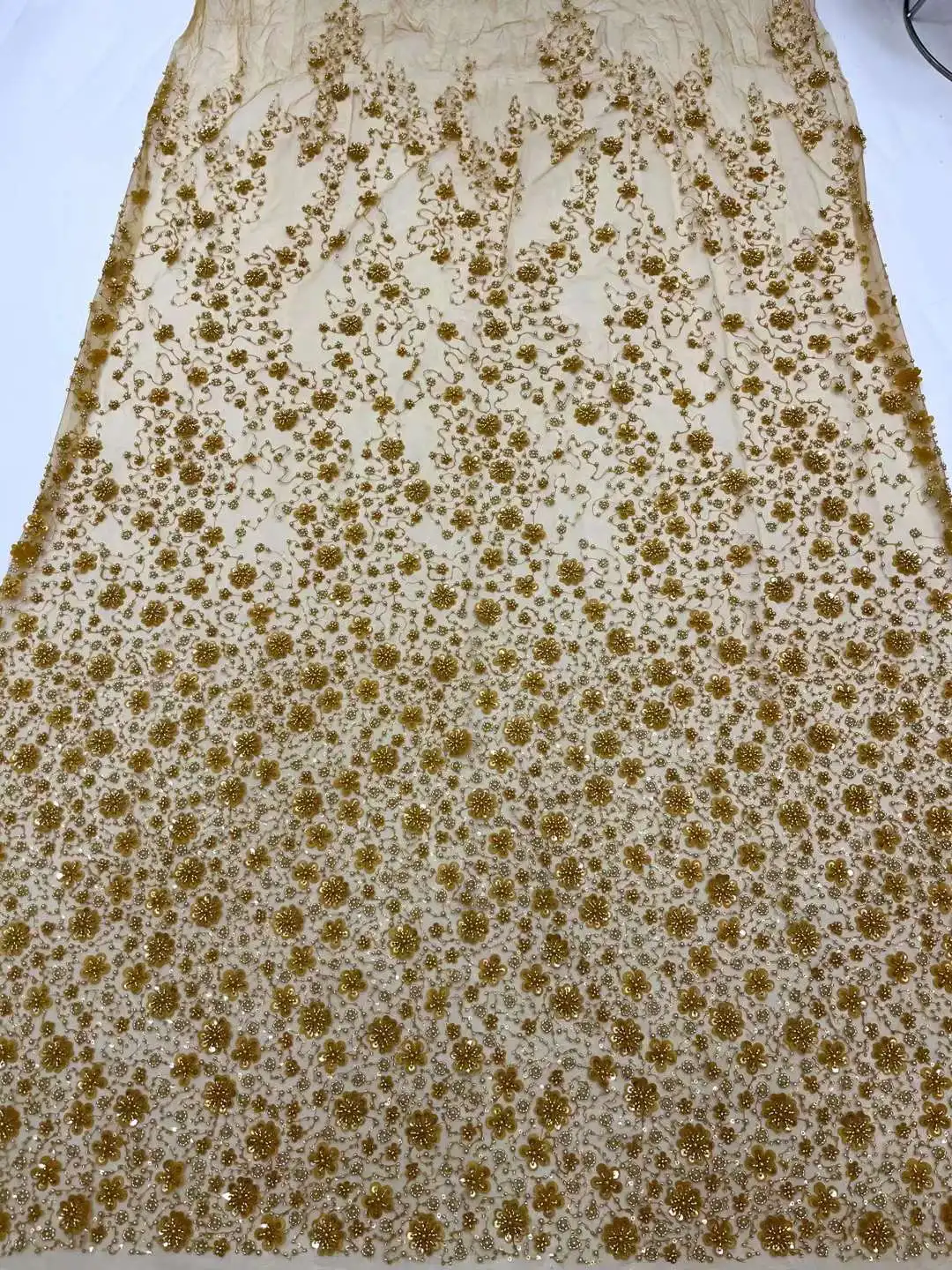 

New 3D Beaded Design With 3D Pearls Embroidered French Tulle Net Beaded African Fabric Lace For Party Weddings DIY Dresses