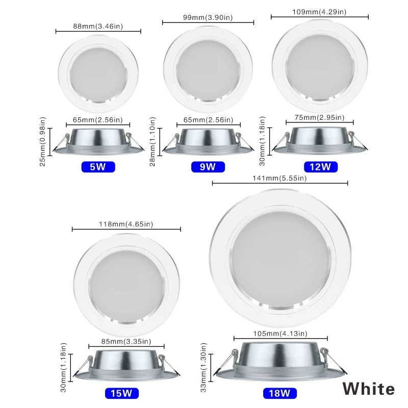Led Downlights 220V Led Ceiling Light 5W 9W 12W Recessed Down Light Round Led Panel Light 15W 18W LED Spot Light Indoor Lighting - 4