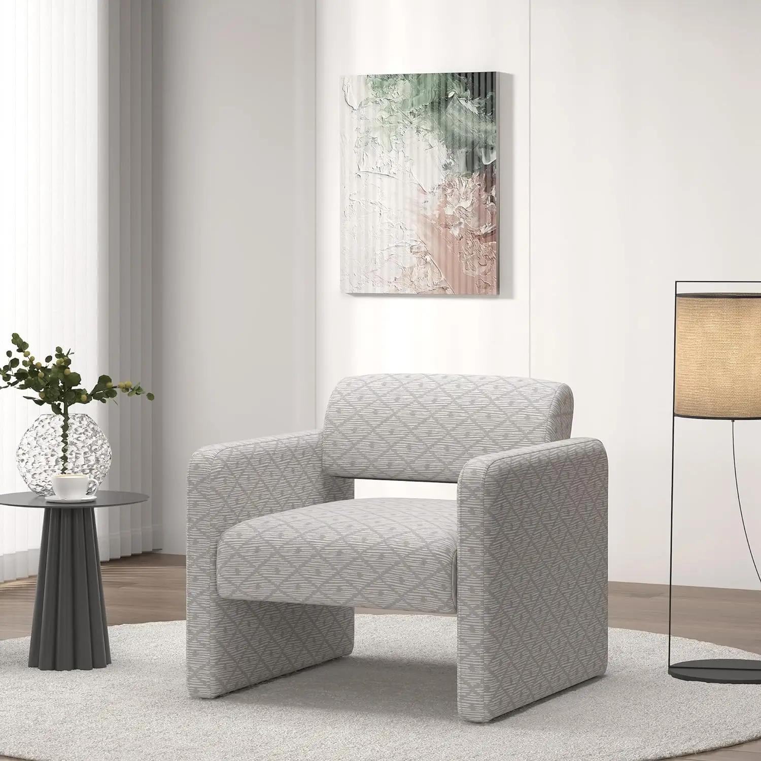 

Modern Armchair with Backrest, Upholstered Single Leisure Chair for Living Room Bedroom Office (Cotton Print)