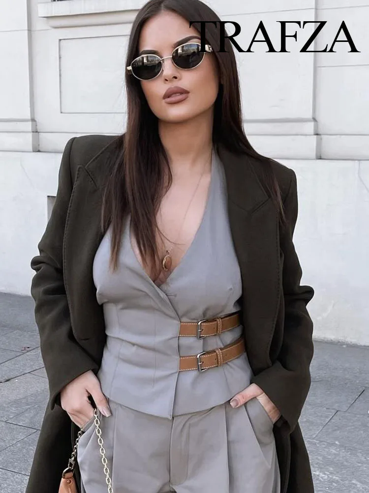 

Женский кожаный жилет на пуговицах, элегантный однотонный жилет без рукавов с открытой спиной, в стиле ретро, весна-лето 2024