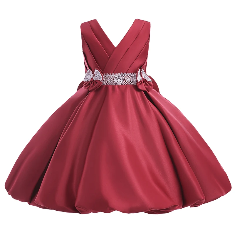 

Red Christmas Party Dresses For Girls Children Clothes Bow Lace Belt Pageant Formal Wedding Dress Girl Xmas Princess Vestidos