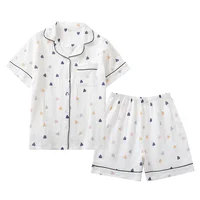 Japanese summer new ladies cotton gauze short sleeve shorts pajamas suit cute heart-shaped thin section home service suit woman - Image 5