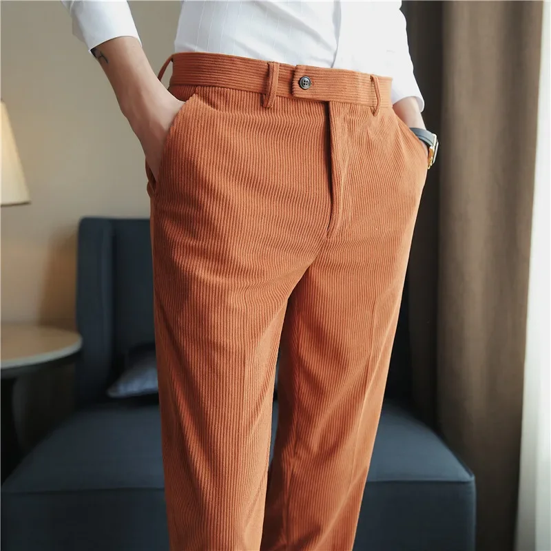 New Autumn and Winter Thick Striped Suit Pants Corduroy Casual Pants High-quality Slim Fit Business Office Formal Pants 2