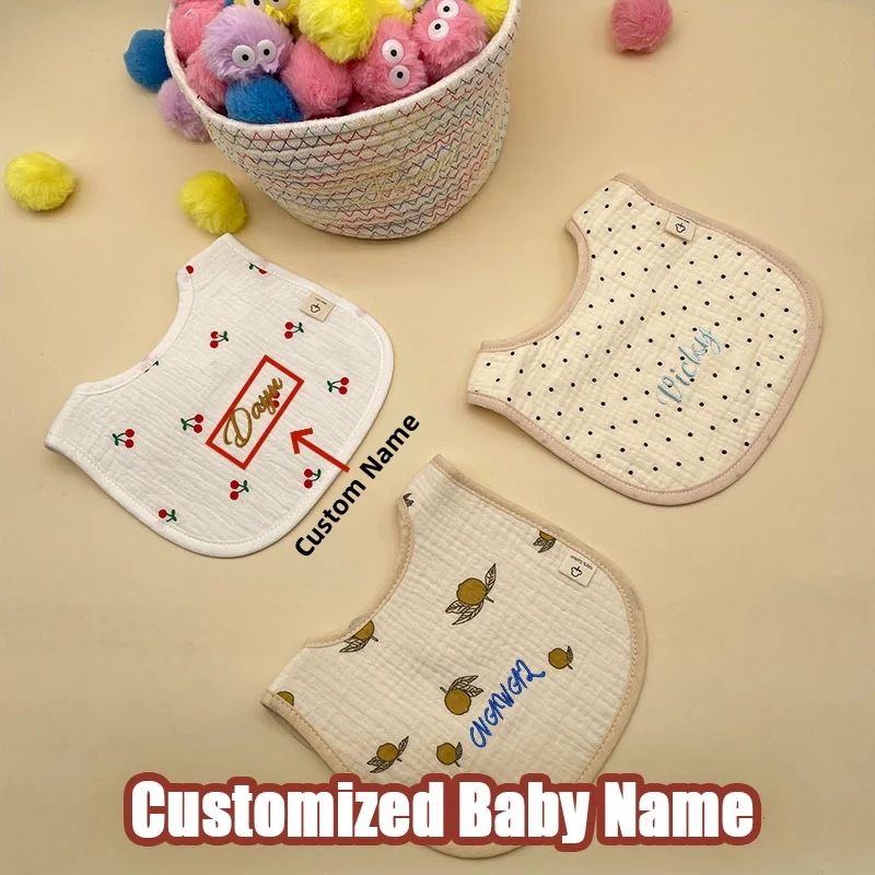 

Embroidery Custom U-shaped Bib Six Layers Cotton Cloth Baby Spit Towel Feeding Bib Anti-vomiting Milk Towel