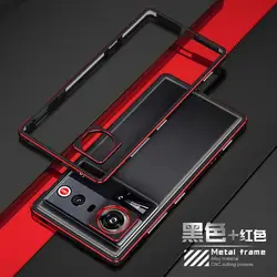 Premium Aluminum Metal Frame Cover with Camera Lens Protector - Shockproof Bumper Case for ZTE nubia Z80 Ultra (Black red)