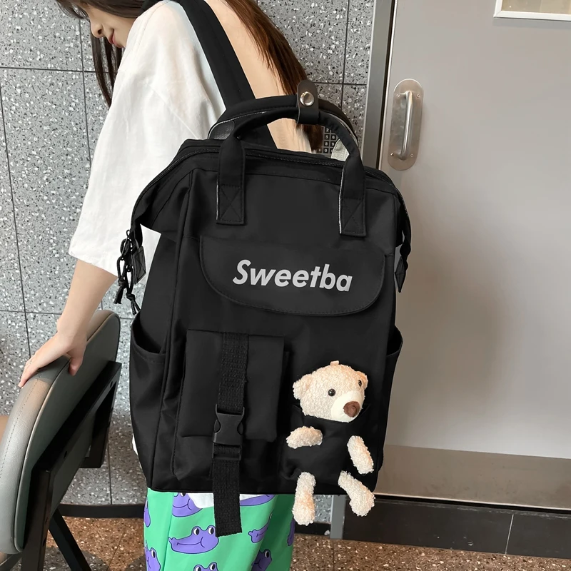 Trendy Girl Travel Nylon Backpack Lady Kawaii College Backpack Fashion Female Laptop Student Bag Cute Book Women School Bags New