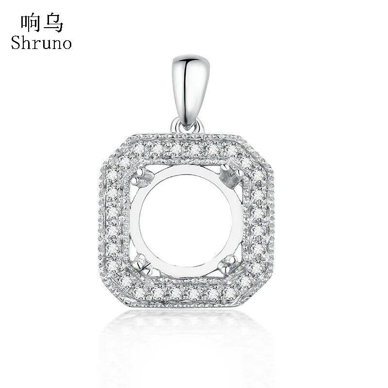 

Shruno 8mm Round Cut Solid 10K White Gold Genuine Natural Diamonds Semi Mount Pendant For Women Trendy Fine Jewelry