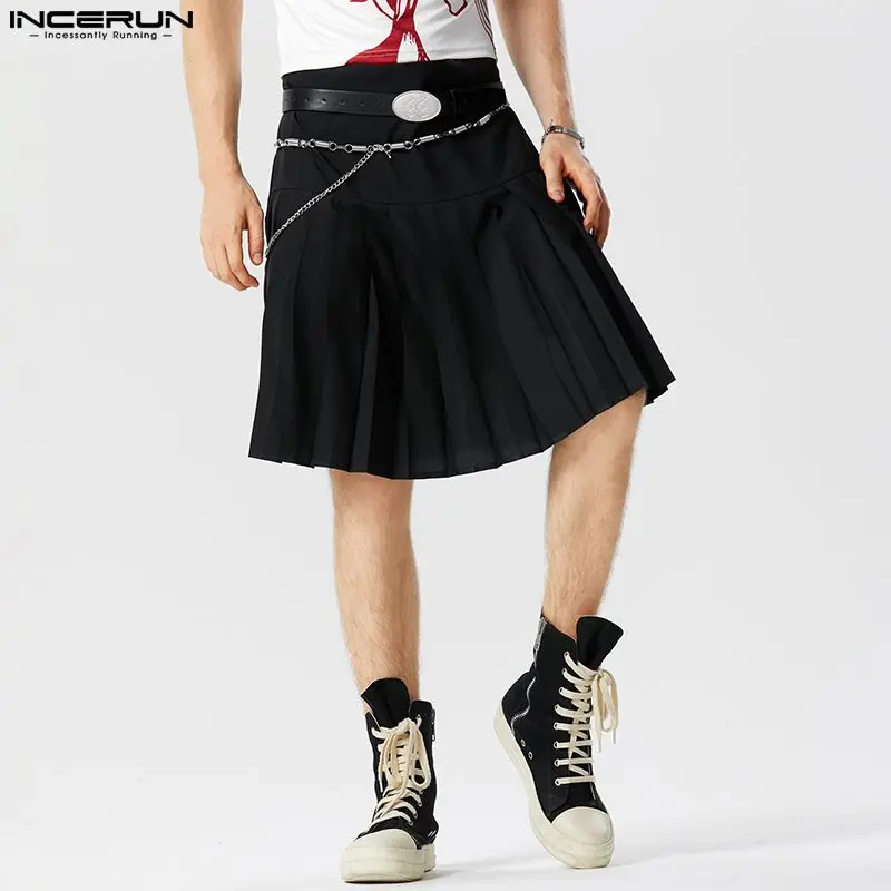 2023 Men Skirts Solid Color Shorts Zipper Pleated Fashion Men Bottoms