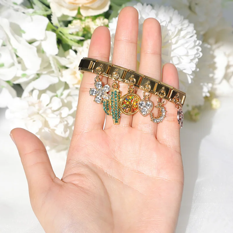Charm Bracelet Original Daisy Boy Girl Tree Flower Heart Moon CZ Italian Charm Fit 9mm Bracelet Stainless Steel Jewelry Making DJ076