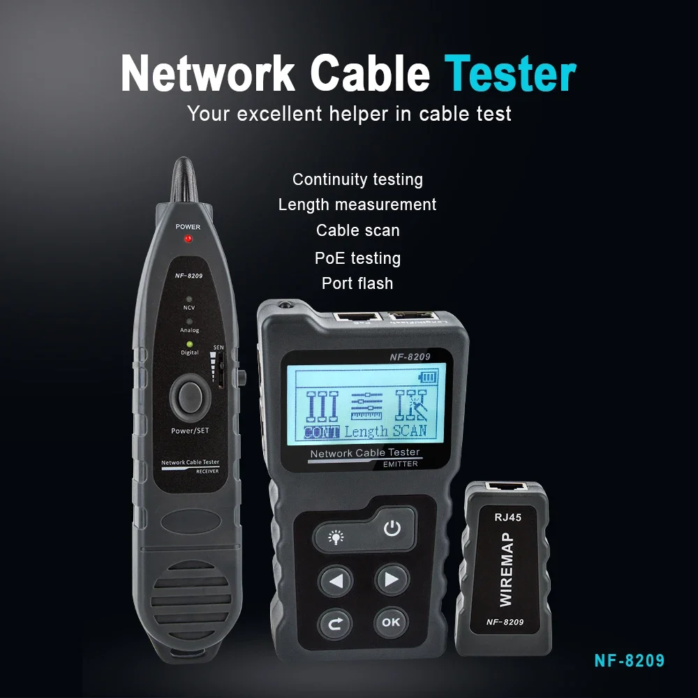 

NOYAFA NF-8209 Cable Tracker Lan Display Measure Tester Network Tools LCD Display Measure Length Wiremap Tester