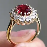 Fashionable Luxury Imitation Ruby Ring Elegant Floral Diamond Embedded Women's Ring Versatile Stylish Jewelry Accessory