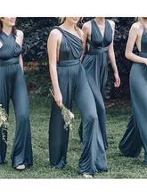 

Jumpsuits Bridesmaid Dress V Neck Sleeveless Elegant Floor Length Charmeuse with Ruching 2022
