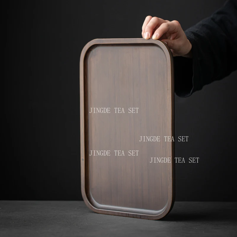 Thickened Bamboo Tea Tray Teaset Accessories Japanese Rectangular Kung Fu Teaset Tray Home Multifunctional Walnut Colored Tray