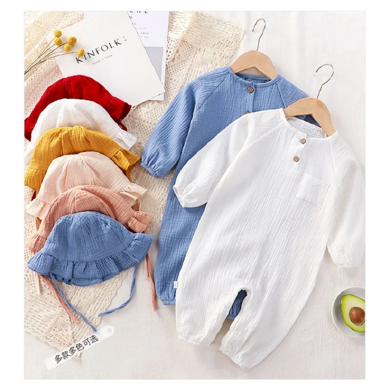 Newborn Baby Clothes Spring Autumn 100 Cotton Gauze Romper Cap Set Onepiece Pijamas Muslin White Waffle Jumpsuit Mamelucos Ropa Aliexpress Mobile