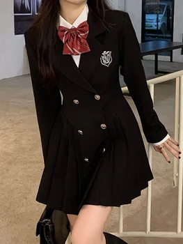 Sweet Style Suit Dress Korean Drama Main Character Waist Cinched Beautiful  Skirt College Style High Waist Double Breaste... 1
