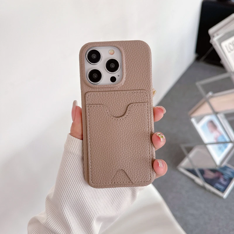 Luxury Solid Color Leather Wallet Phone Case with Card Slot and Up Down Design