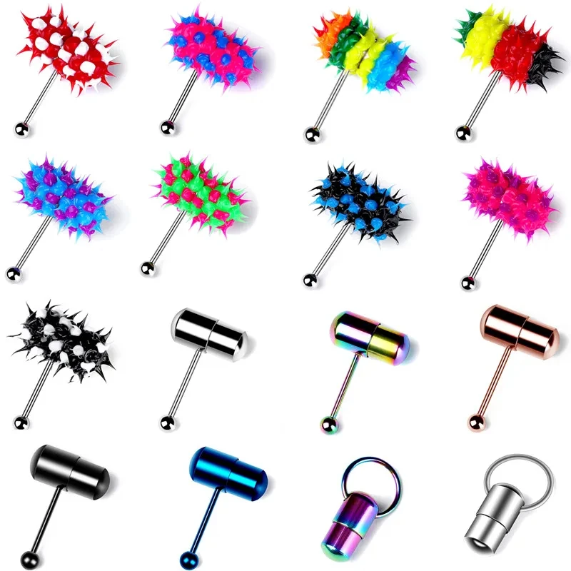 

WKOUD 1Piece Surgical Stainless Steel Vibrating Tongue Ring 16G Tongue Piercing Ring Tongue Piercing Bar Body Jewelry Fashion