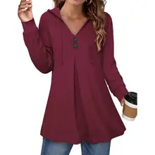 

Women Top Solid Color Hooded Drawstring Elastic Cuff Lady Shirt for Daily Wear