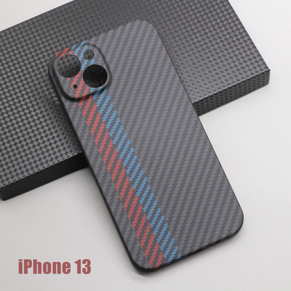 Amstar Two-tone Stripes Carbon Fiber Phone Case for iPhone 13 Pro Max 13 Mini Ultra-thin Anti-drop Art Style Aramid Fiber Cover cool iphone 12 mini cases