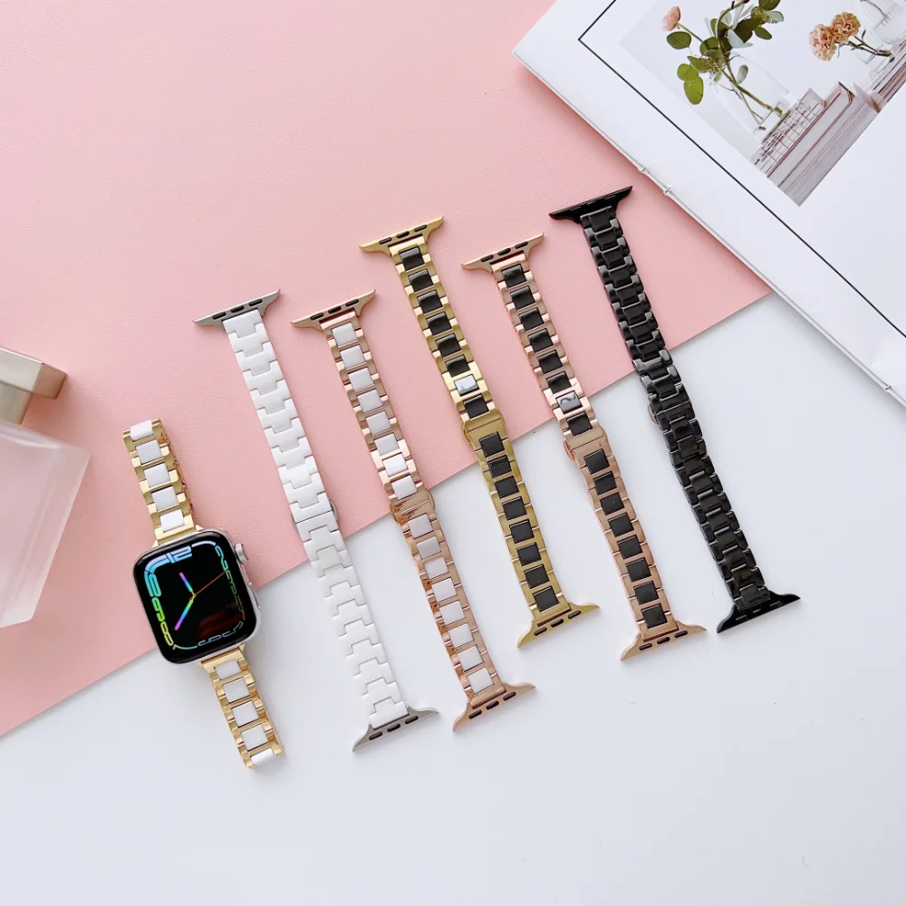 Ceramic Strap for Apple Watch 9 8 7 45mm 41mmm Ultra 49mm Bracelet Watchbands iWatch Series 6 5 4 3 SE 44mm 40mm 42mm 38mm Band