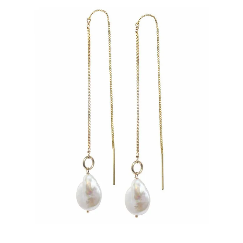 

2022 New Fashion Women Nature Freshwater Pearl Tassels Earring Women Sexy Party Baroque Pearl Real Gold Tassels Drop Earrings