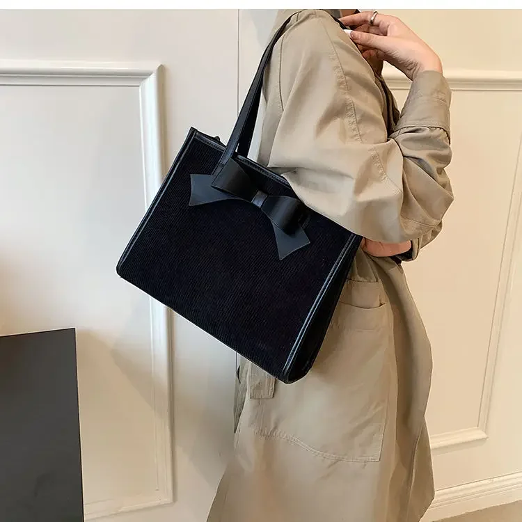 Patchwork High-capacity Totes For Women Sweet Bow Shoulder Bags Simple Solid Office Lady Underarm Bag 2024 New Bolso Mujer