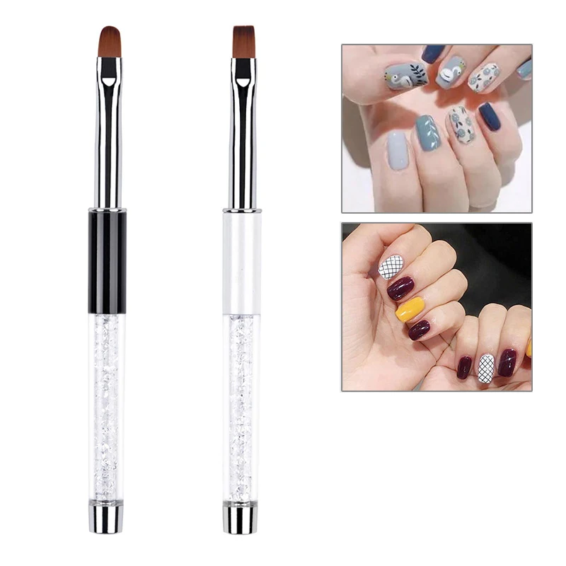 Rhinestone Handle Nail Glue Phototherapy Pen Oval Flat Gel Nail Brush for Professional Art Design 1PCS