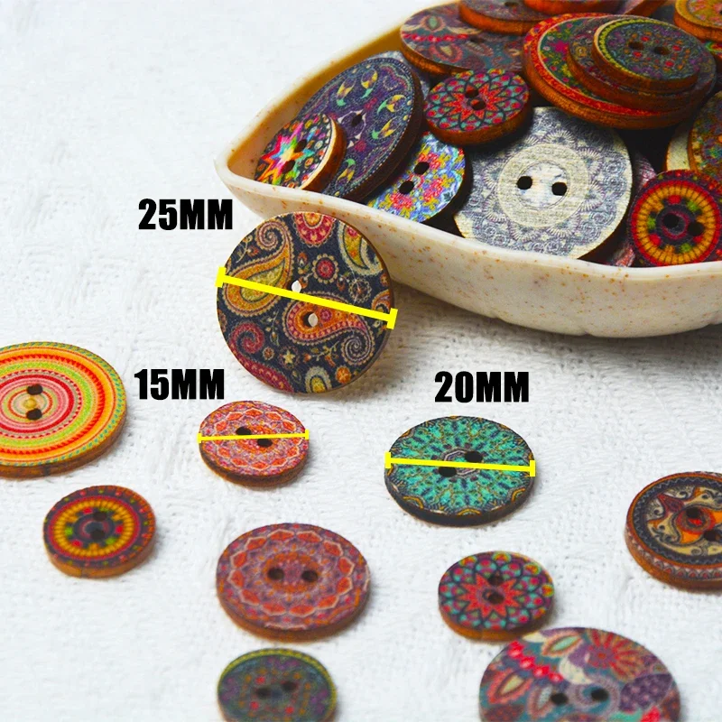 Wooden Retro Buttons 50pcs 2 Holes for Sewing Scrapbook DIY Crafts
