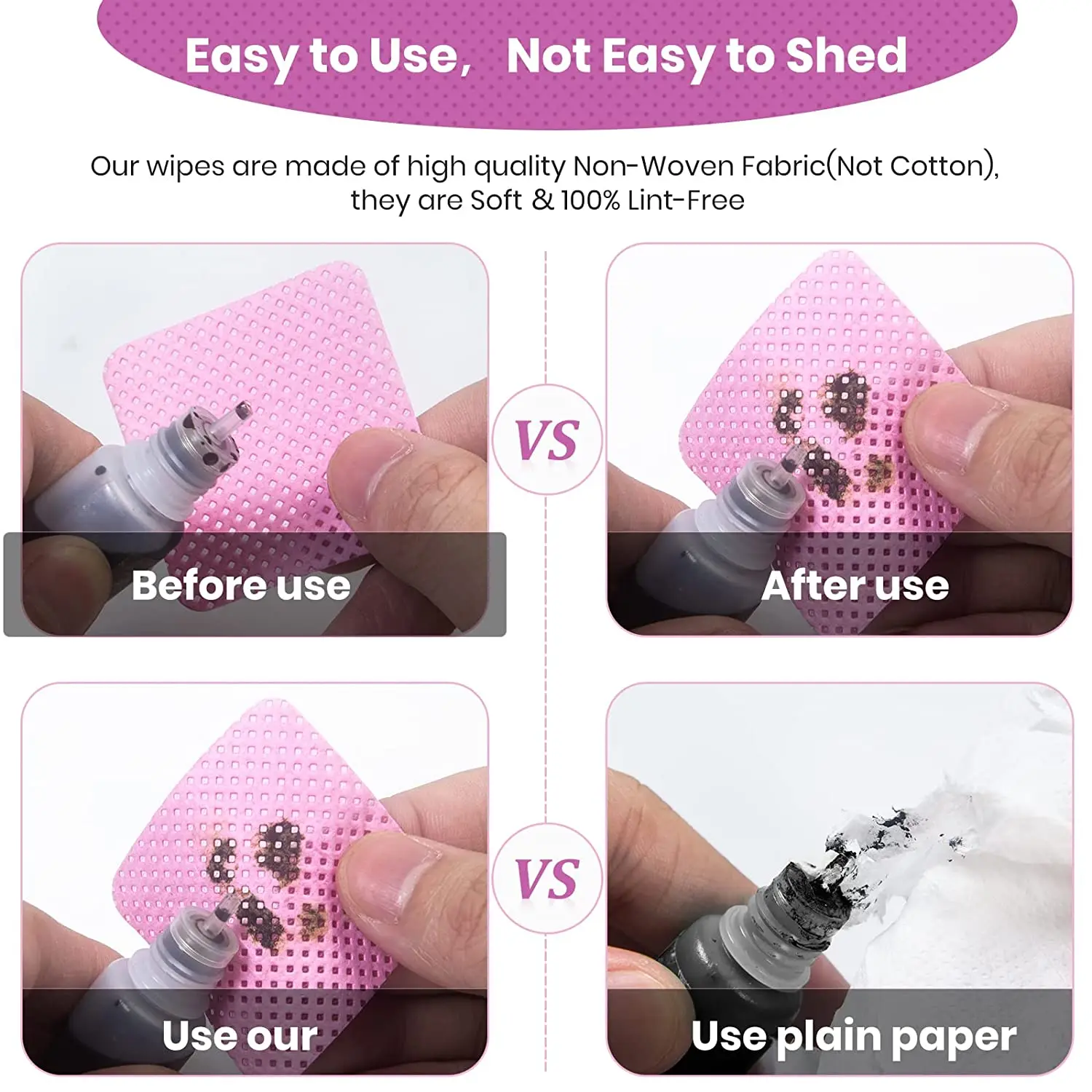 100/200/300PCS Lint Free Nail Wipes, Glue Wipes, Absorbent Soft Non-woven 200pc Lint- Free Cotton Wipes Nail Polish Remover Wipe 2