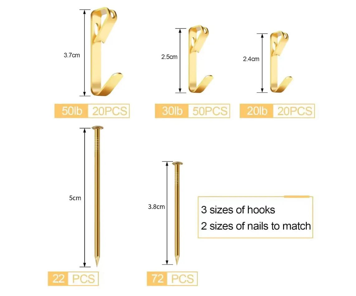 184 Piece Picture Hanging Kit With Gold Metal Hooks