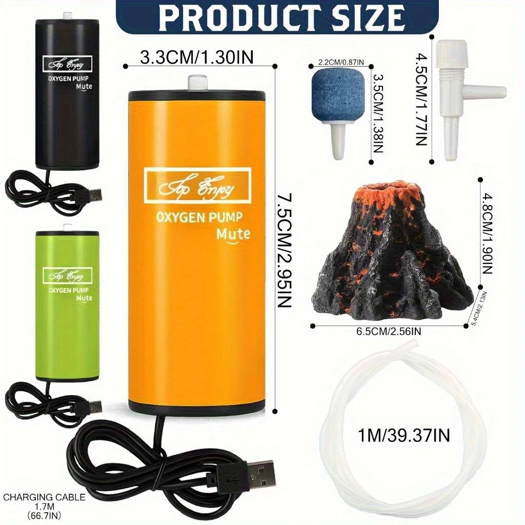 Super Silent Oxygen Pump with USB Power Supply and Filter for Aquariums
