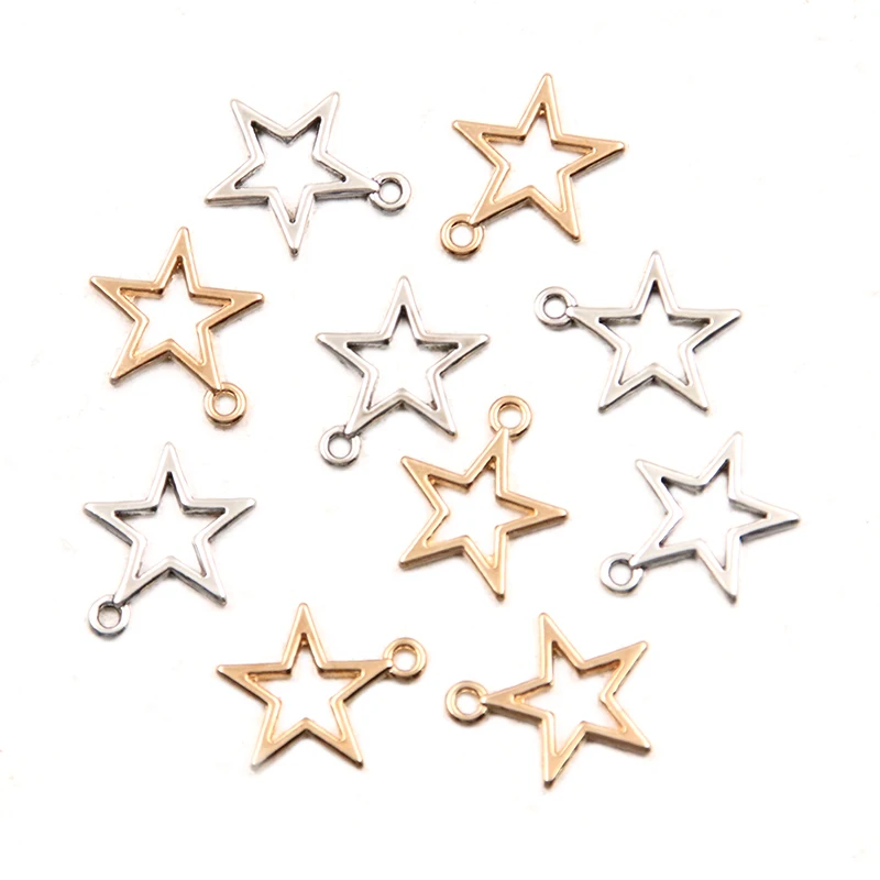 14*16mm 2 Color Hollow Star Charms Geometry Pendant Metal Alloy DIY Necklace Bracelet Earrings Marking 50PCS