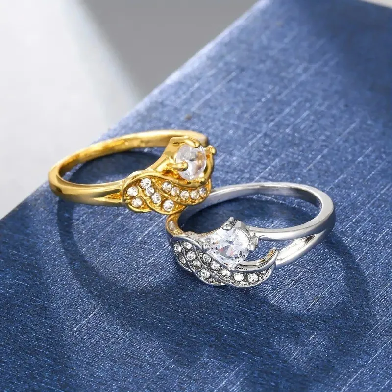 Silver Color Angel Wings Claw Inlay Zircon Rings for Women Creative Temperament Golden Ring Party Girls Gifts anillos