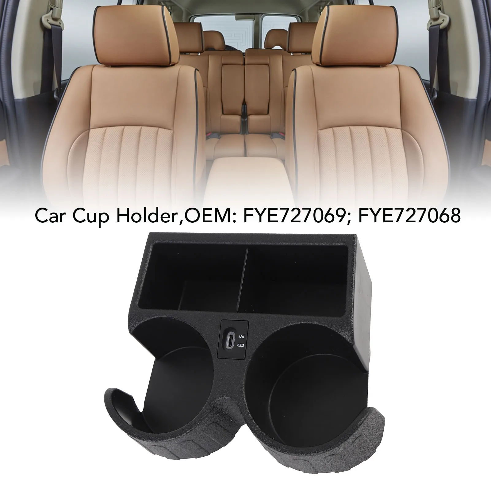 Car Cup Bottle Holder Car Cup Holder with Type C Connector Easy Access Stable Holding FYE727069 Replacement for Y61 1997 to 2023