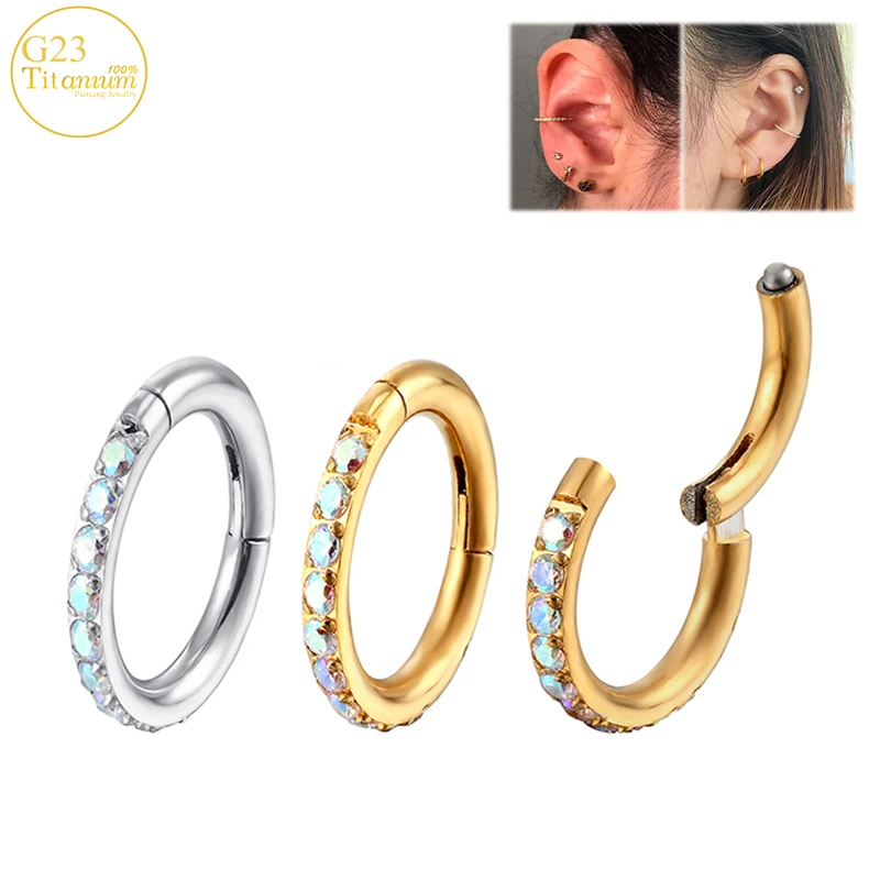 

AB Zircon Earrings G23 Titanium Septum Piercing Nose Rings Ear Cartilage Clickers Lip Ring Tragus Helix Piercing Body Jewelry