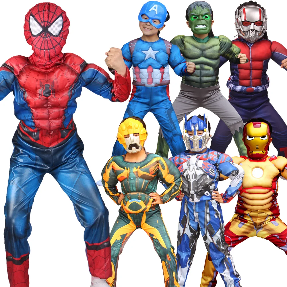 Anime Movie Muscle Chest Ironman Hulk Superhero Captain America Black Panther Costume 3 Pz/Set Mask Propschristmas Party Dress