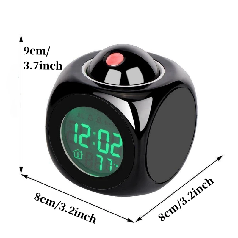 Hourly Chime Digital Projection Clock Time Temperature Backlight Loud Music Alarm Clock Snooze 12/24H USB Projector LCD Clock