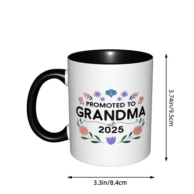 Promoted to Grandma 2025 Flower Mugs With Black Handle Birthday Coffee Mugs Ceramic Tea Cups 11oz 5