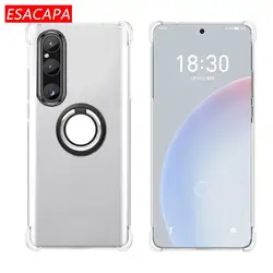 Magnetic Ring Stand Holder Airbag Transparent TPU Shockproof Phone Case for Xperia ACE2 (Black)