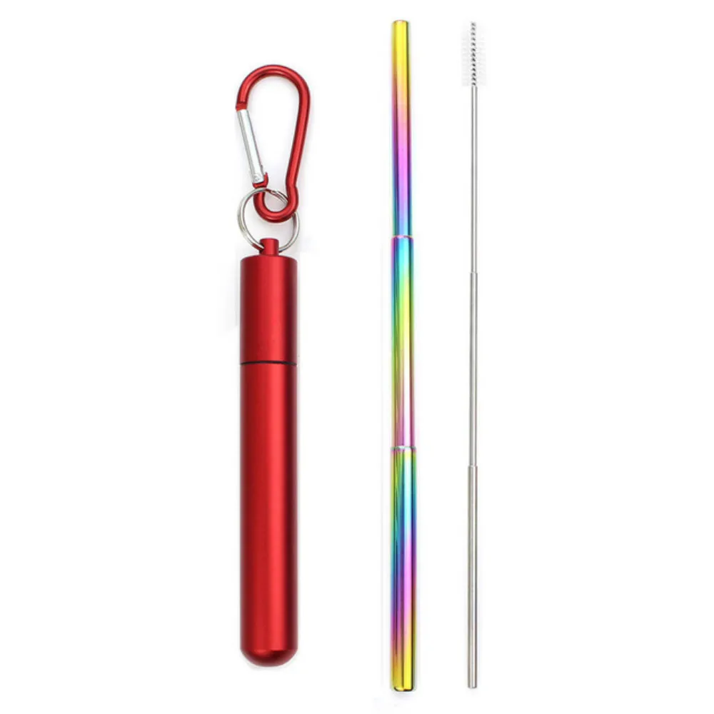 Eco-Friendly Reusable Telescopic Metal Straw Set with Cleaning Brush and Portable Travel Case