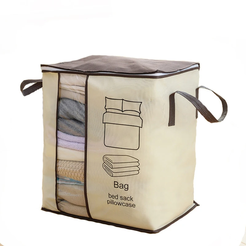 

45*50*30cm Korean Creative Thickened Non-woven Double Handle Clothing and Quilt Storage Bag with Transparent Visual Window