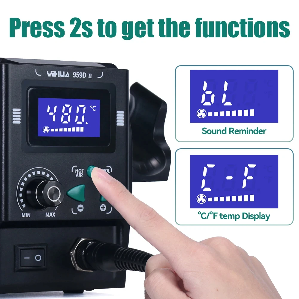 YIHUA 959D-II Soldering Station Hot Air Gun Rework Station Easy to Plug-pull Nozzles Soldering SMD BGA Rework