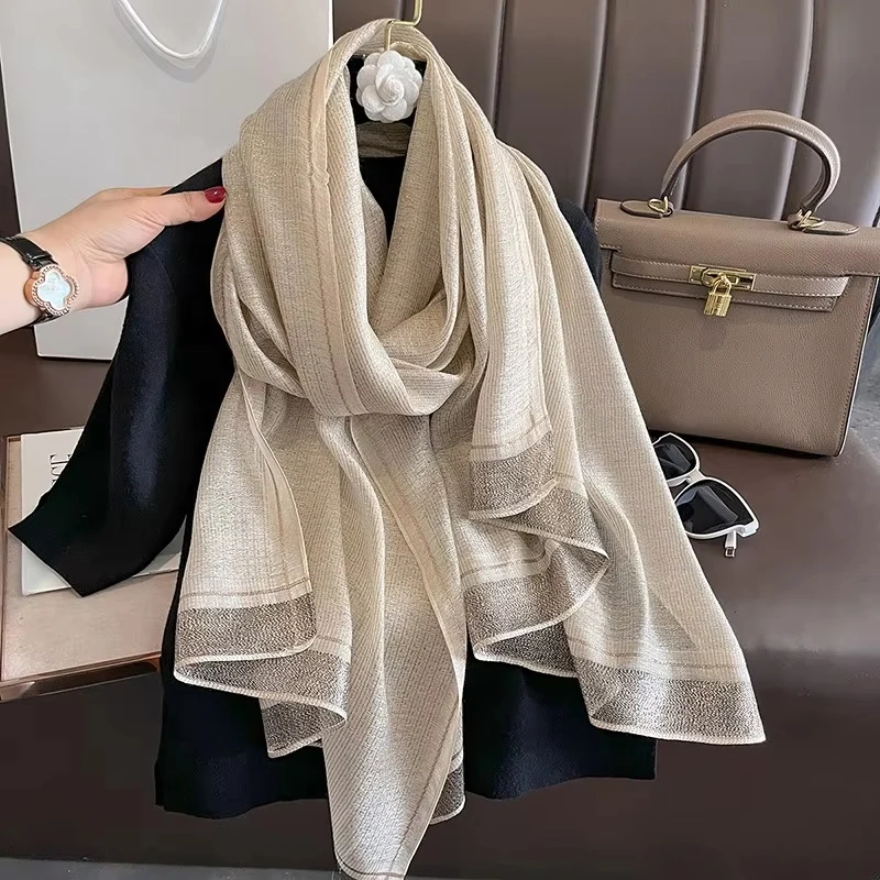2024 Luxusmarke Frauen Mode Schal einfache feste Seide Leinen Schals Schals Sommer Dame Bandanas Foulard Hijab