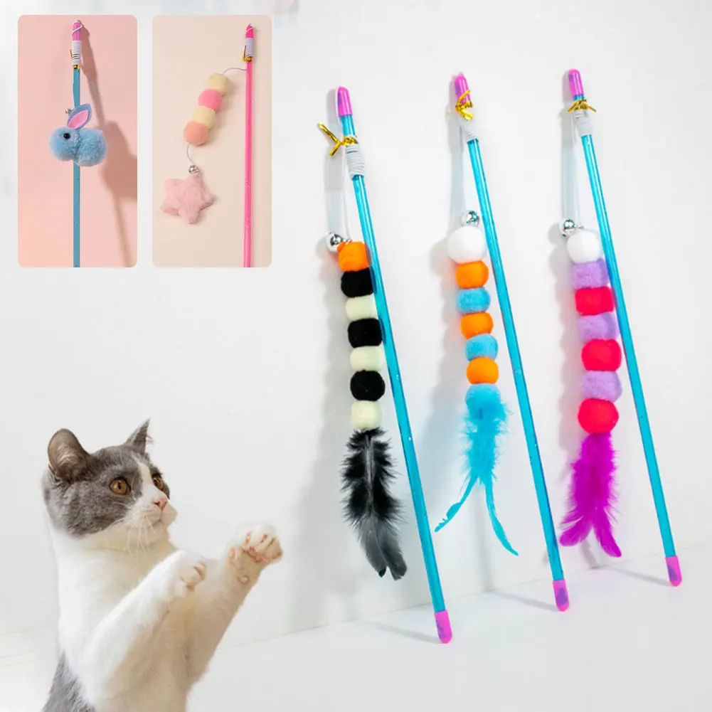 Interactive Cat Toy With Feather Teaser, Bells, And Spacers