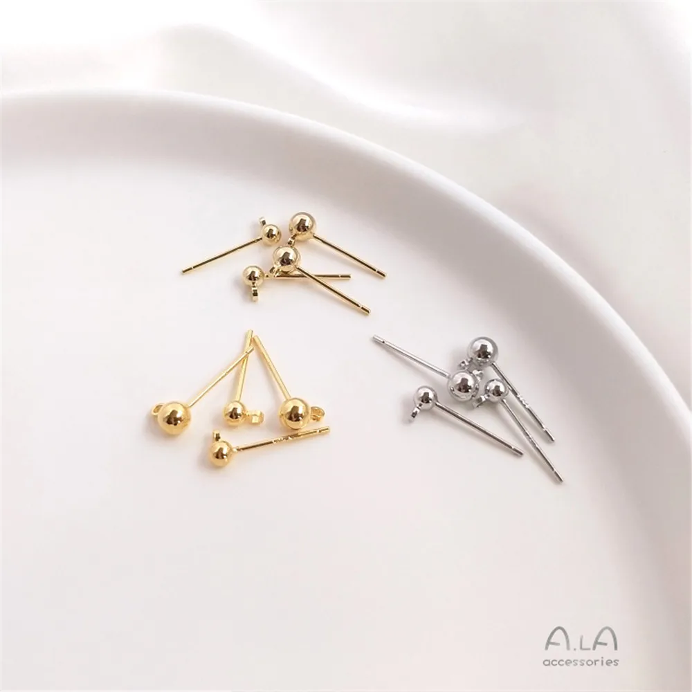 

S925 sterling silver plated 18K14K light gold with hanging ring dangling bean stud earrings ball pin diy anti-allergy earrings