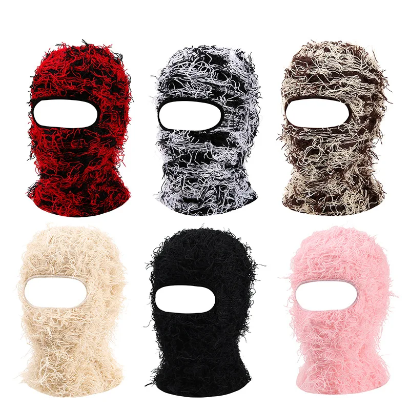 Balaclava Distressed Knitted Full Face Ski Mask for Men Women Beanies Hats Skullies Camouflage Winter Warm Bonnet Windproof Hats 2