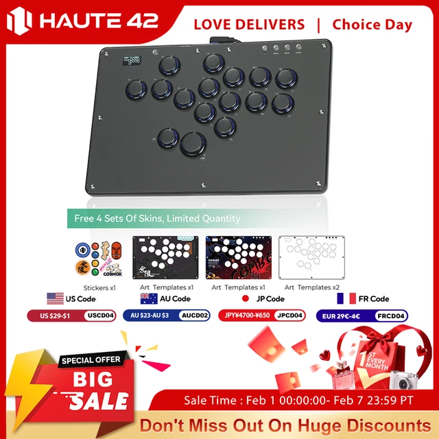 Haute42 FightStick Joystick Arcade Hitbox Button Rim Leverless Controller For PC/PS4/PS5/Switch Control Arcade Stick Controller
