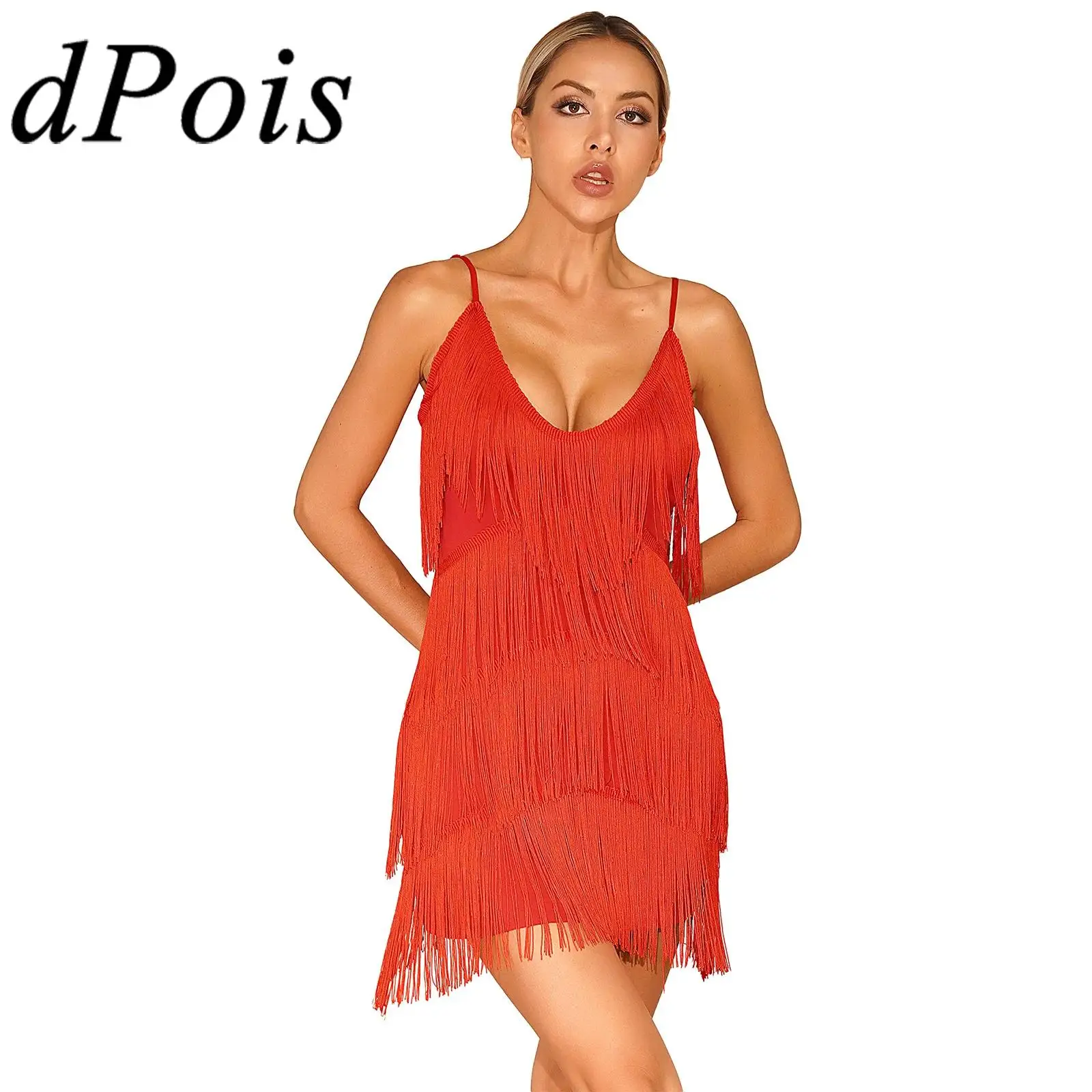 

Women's Tassel Latin Dance Dress Flowy Tiered Fringed Dresses Dancewear for Modern Ballroom Rumba Dancing Cocktail Party Gown